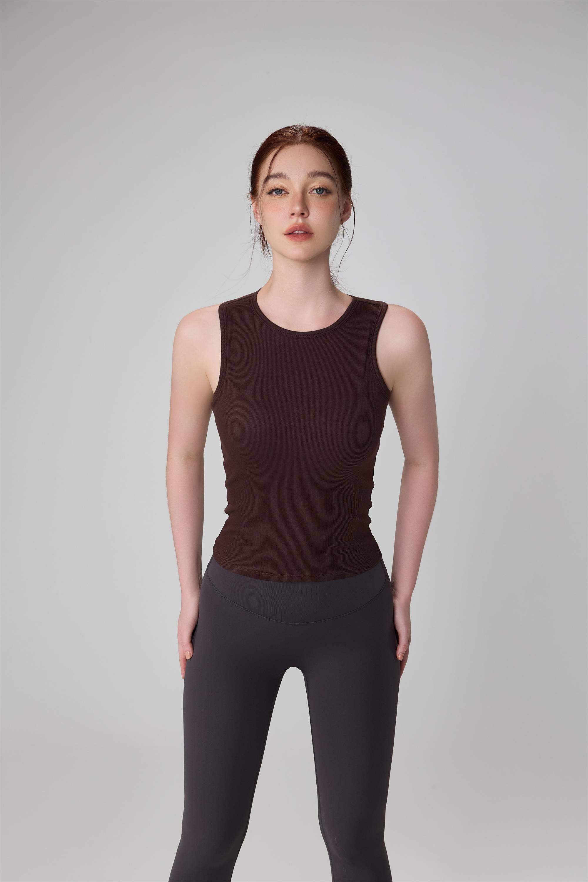 Geripptes Tanktop mit Rundhalsausschnitt zum Laufen und Yoga