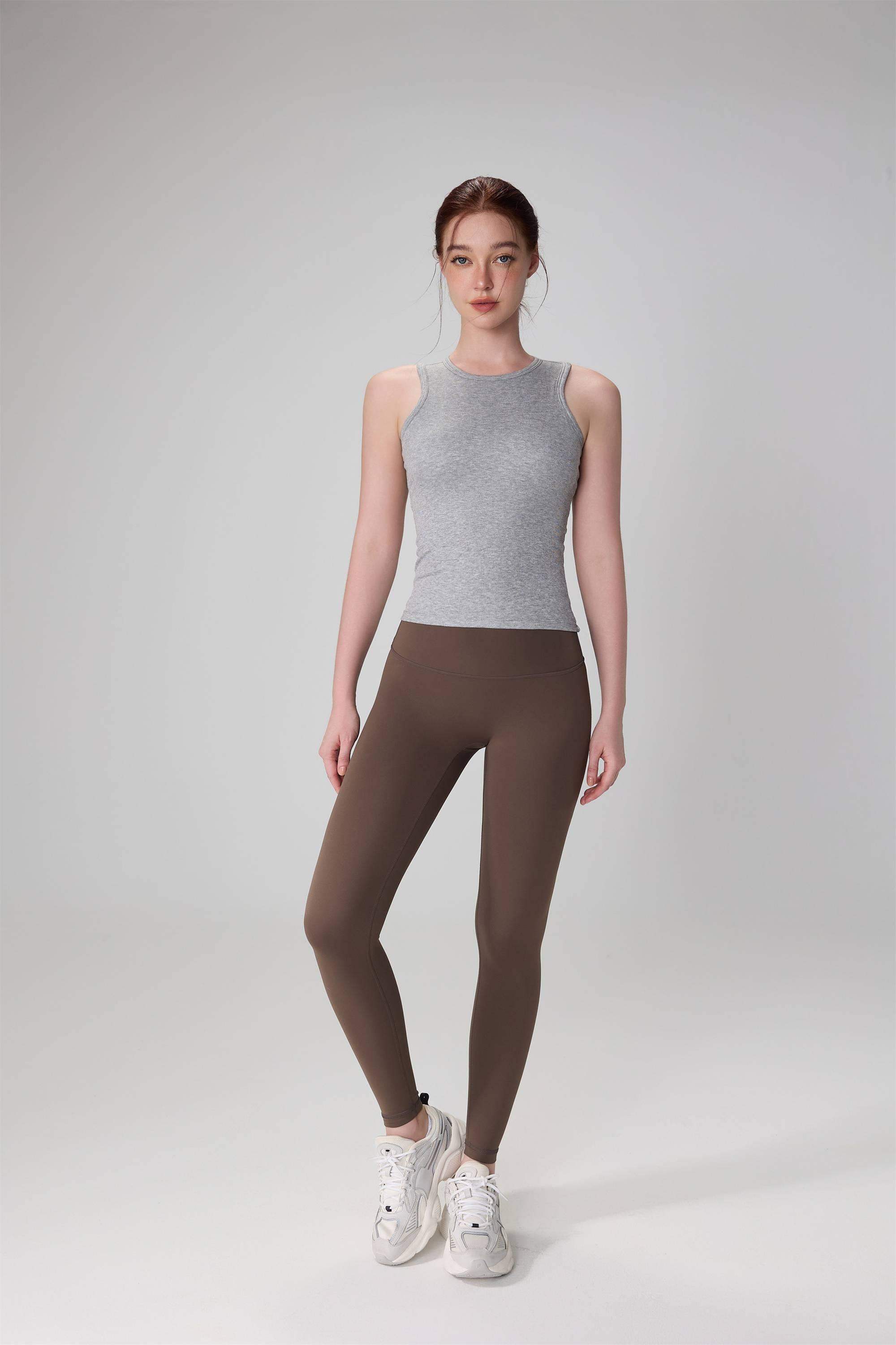 Geripptes Tanktop mit Rundhalsausschnitt zum Laufen und Yoga