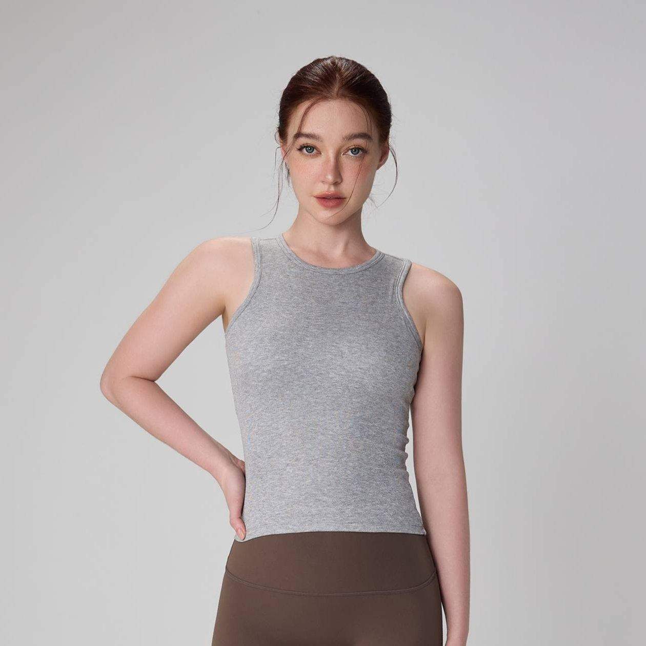 Geripptes Tanktop mit Rundhalsausschnitt zum Laufen und Yoga