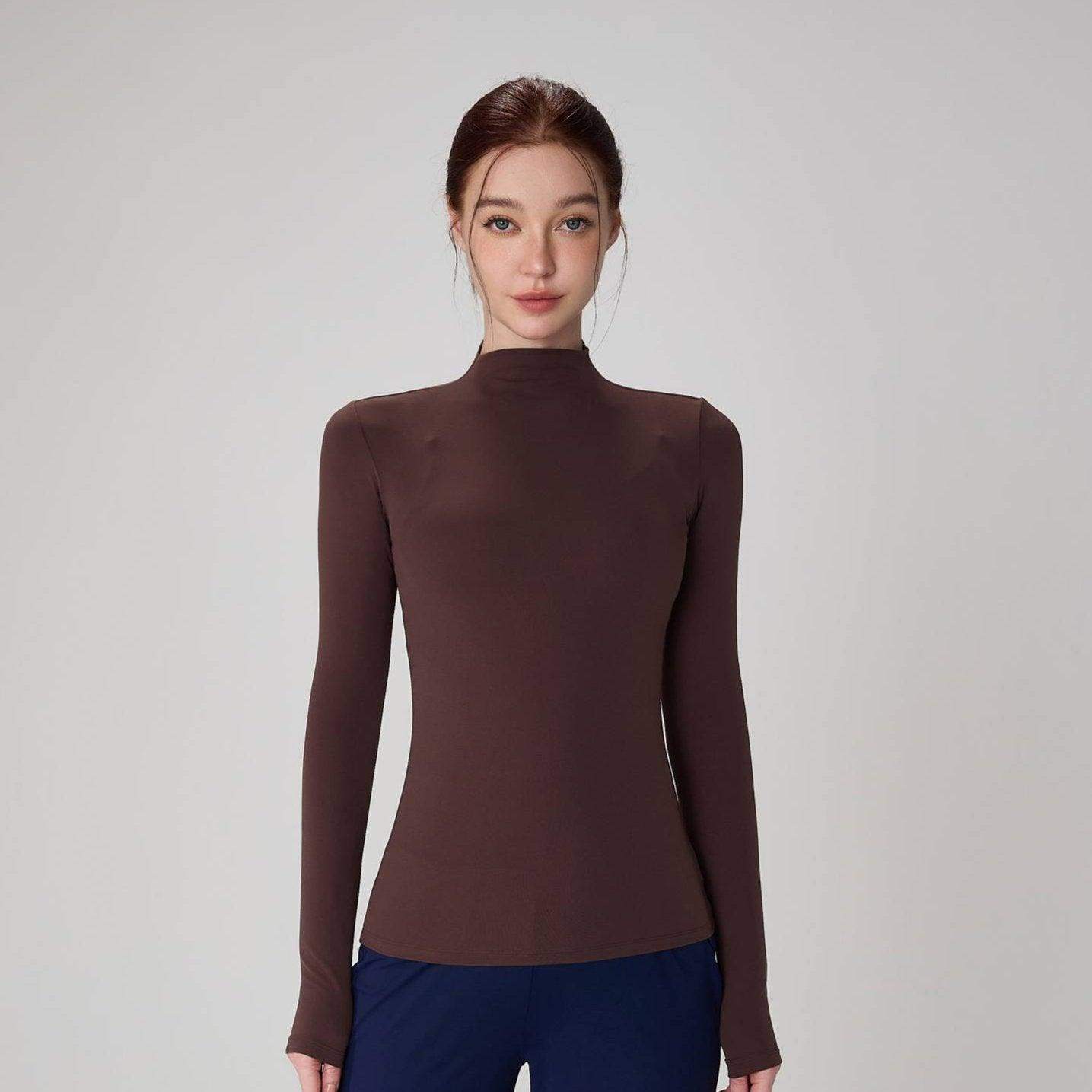 Tailliertes Yoga-Langarm-Top mit Stehkragen