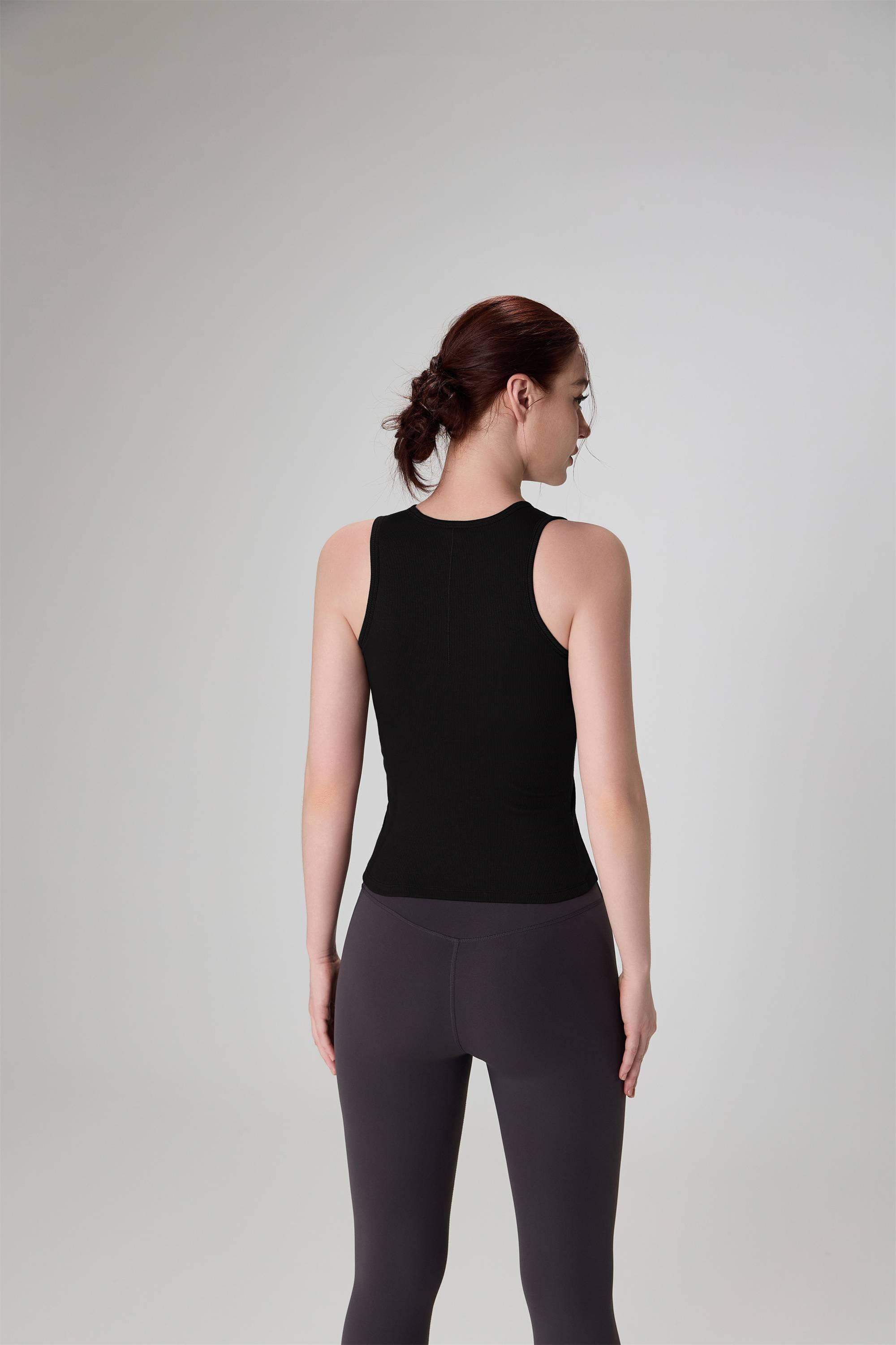 Geripptes Tanktop mit Rundhalsausschnitt zum Laufen und Yoga