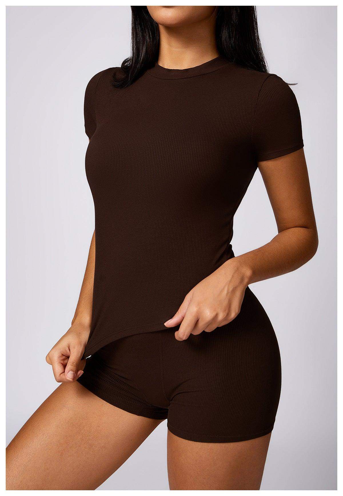 Schnelltrocknendes, eng anliegendes Yoga-Kurzarmshirt