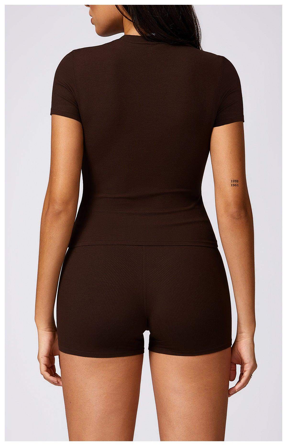 Schnelltrocknendes, eng anliegendes Yoga-Kurzarmshirt