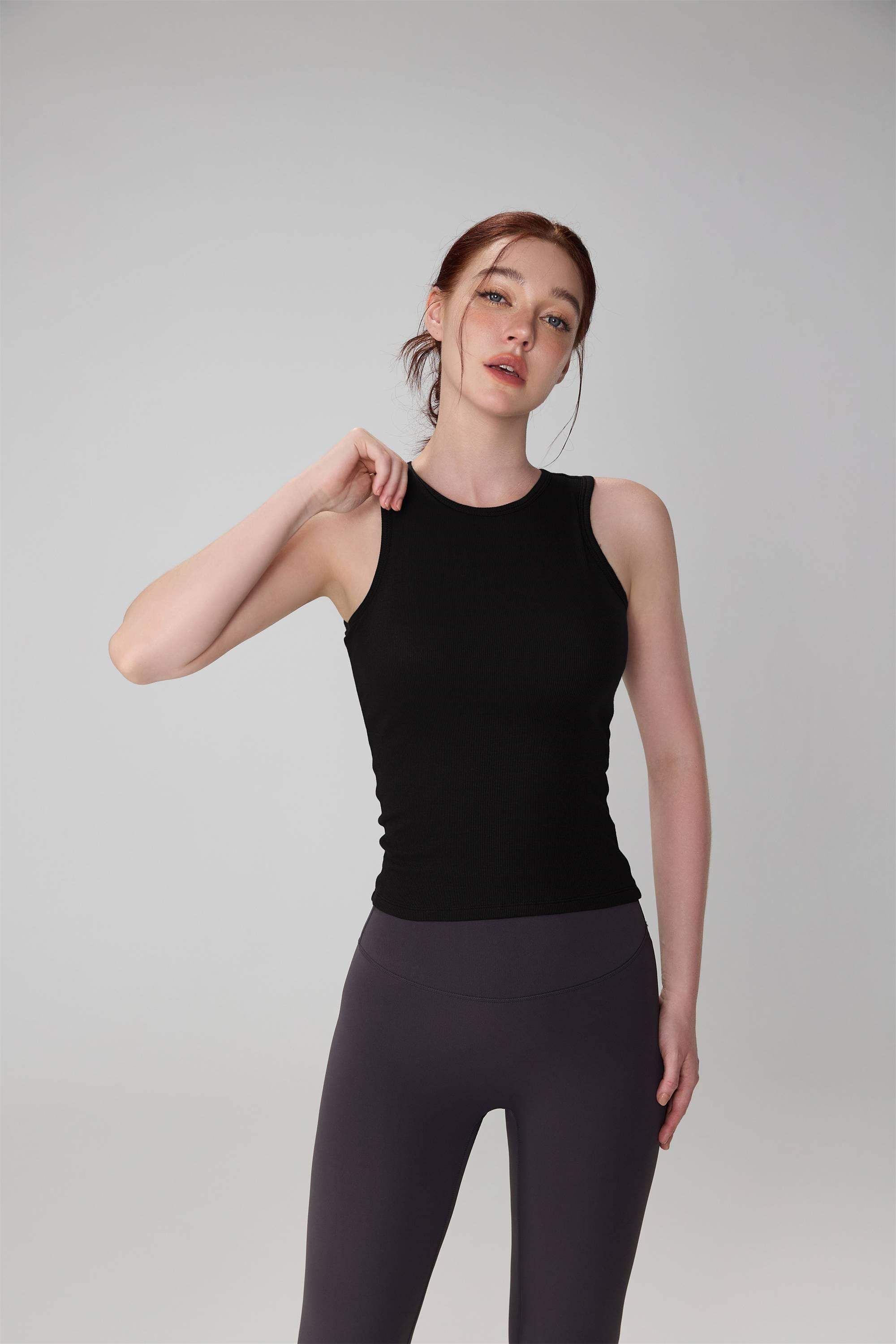 Geripptes Tanktop mit Rundhalsausschnitt zum Laufen und Yoga