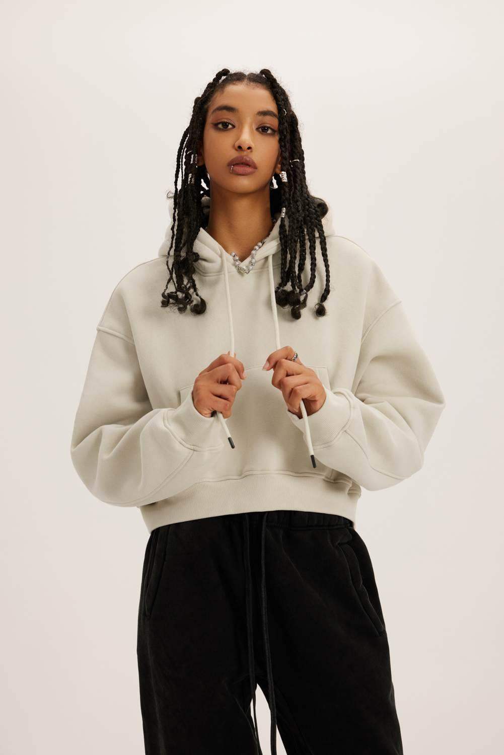 345g kurzer Kapuzenpullover