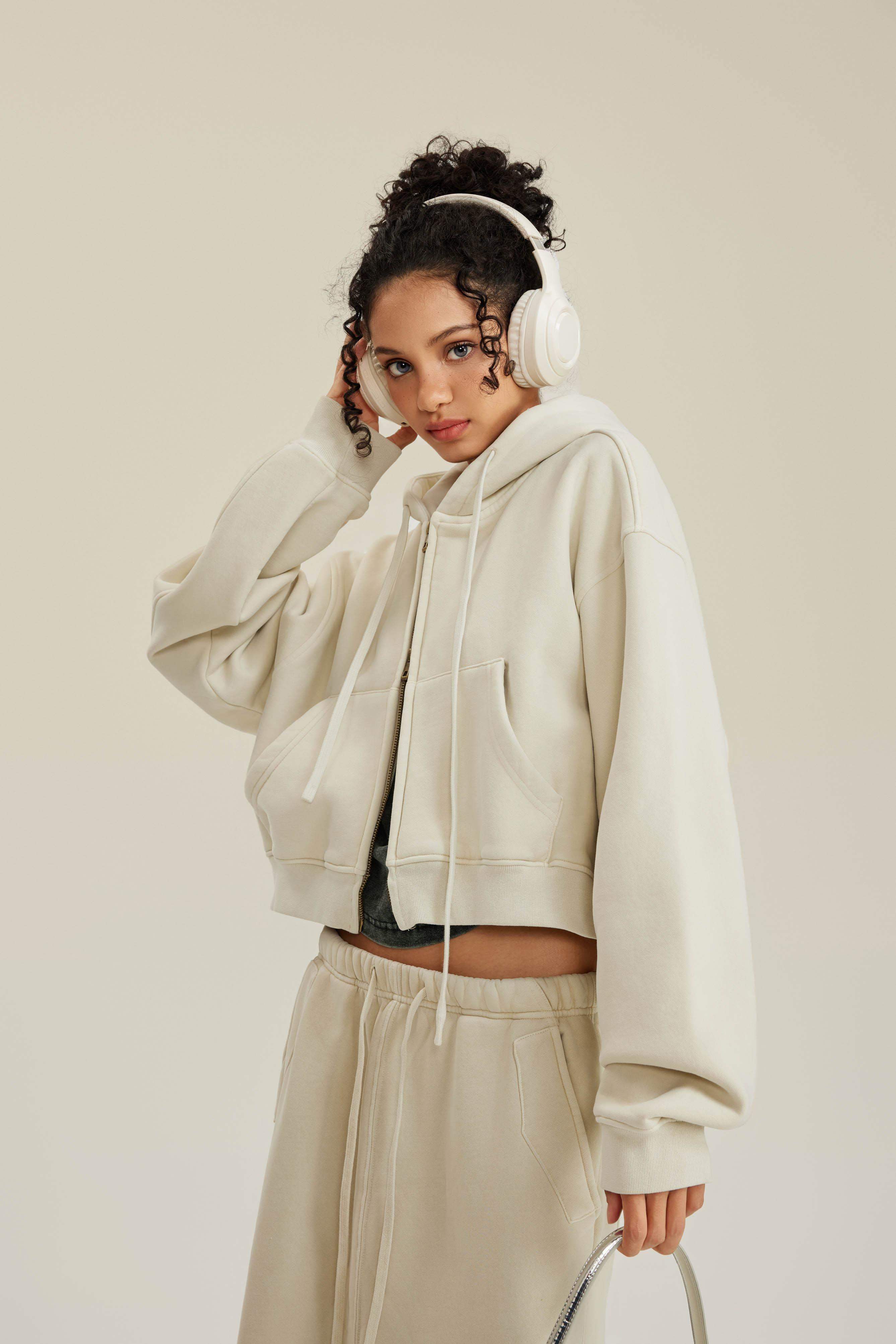 Kurzer Hoodie mit Reißverschluss für Damen, 355 g