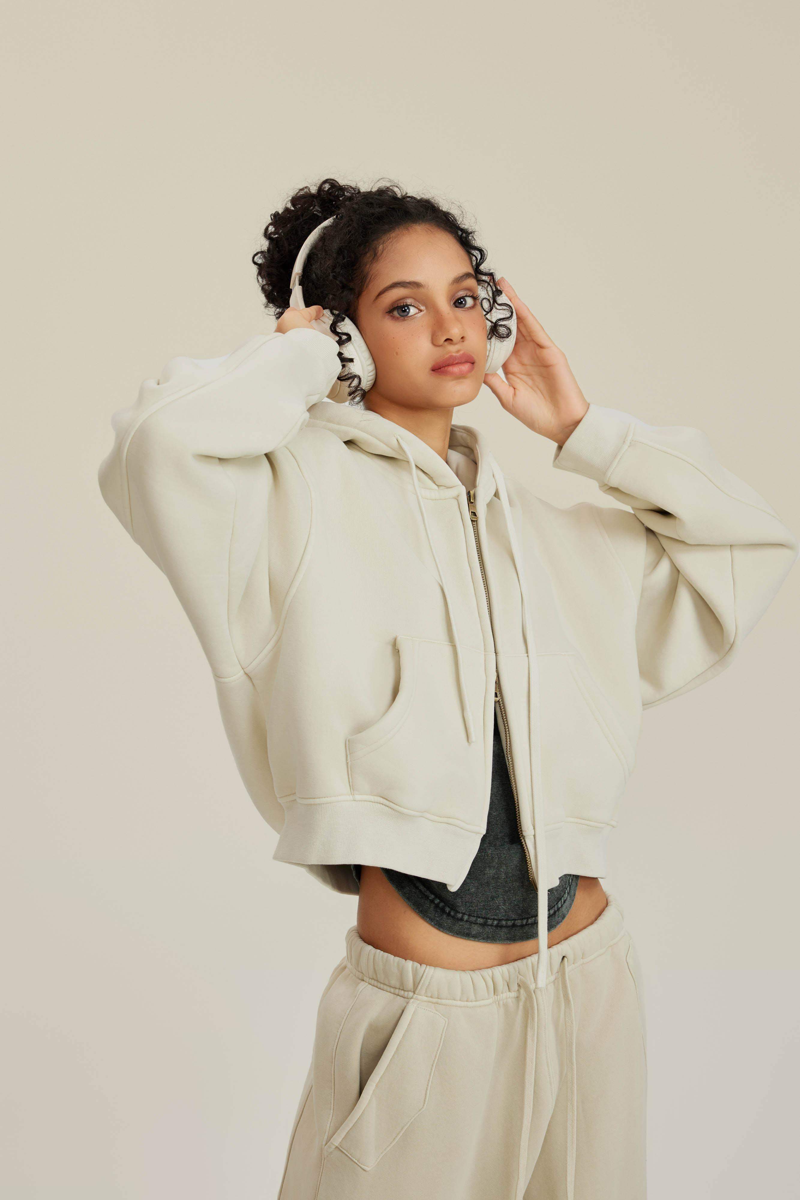 Kurzer Hoodie mit Reißverschluss für Damen, 355 g