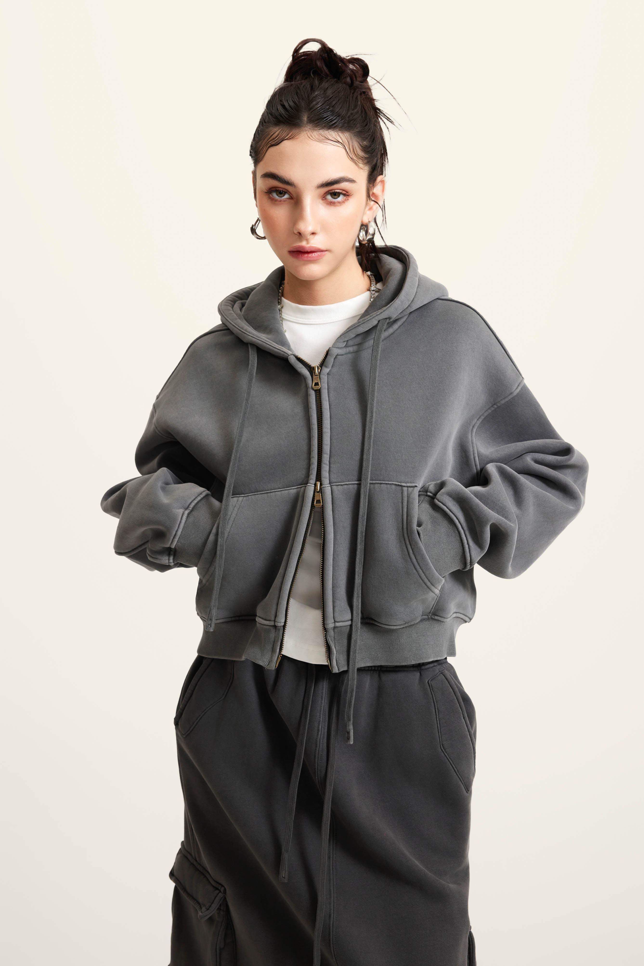 Kurzer Hoodie mit Reißverschluss für Damen, 355 g