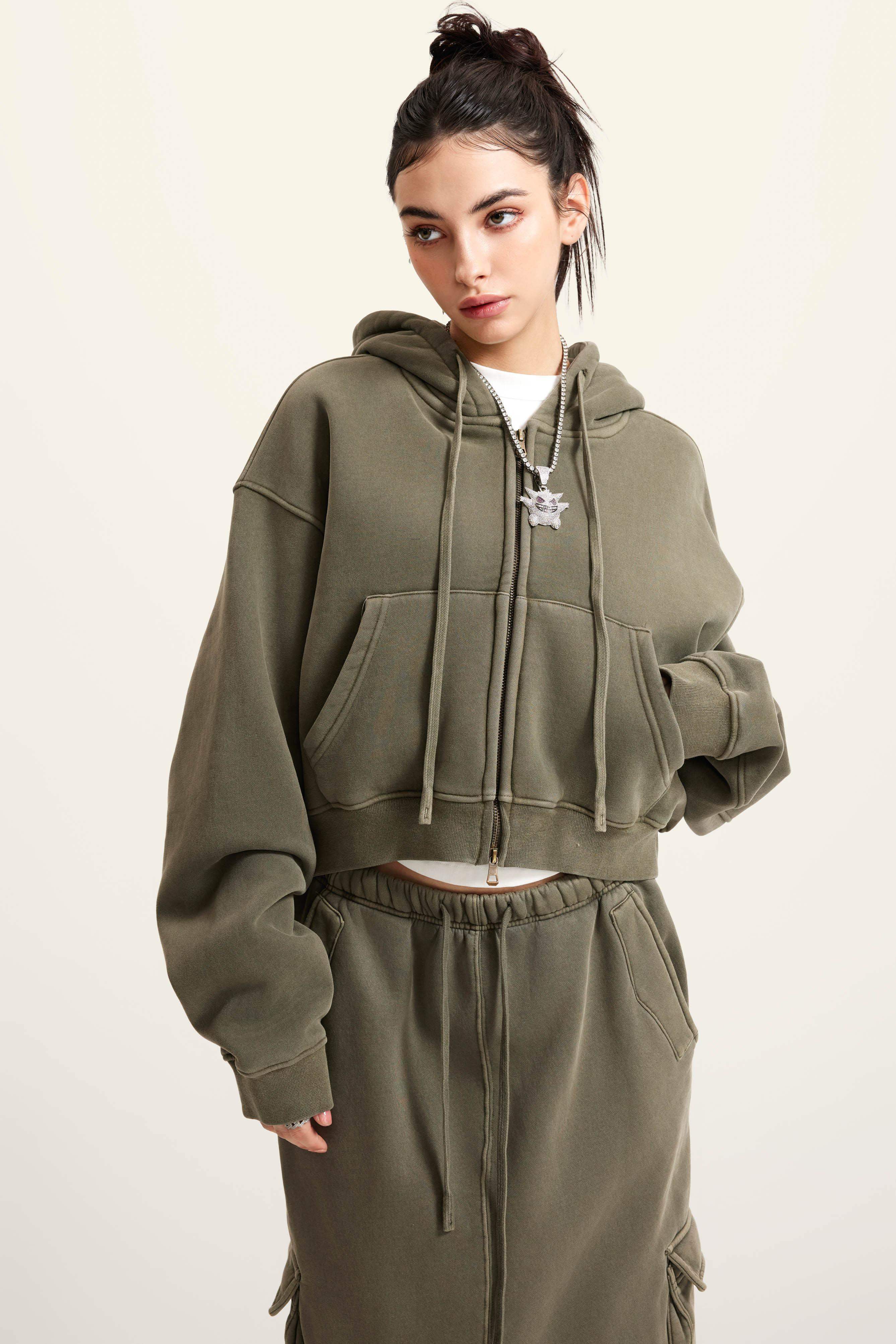 Kurzer Hoodie mit Reißverschluss für Damen, 355 g