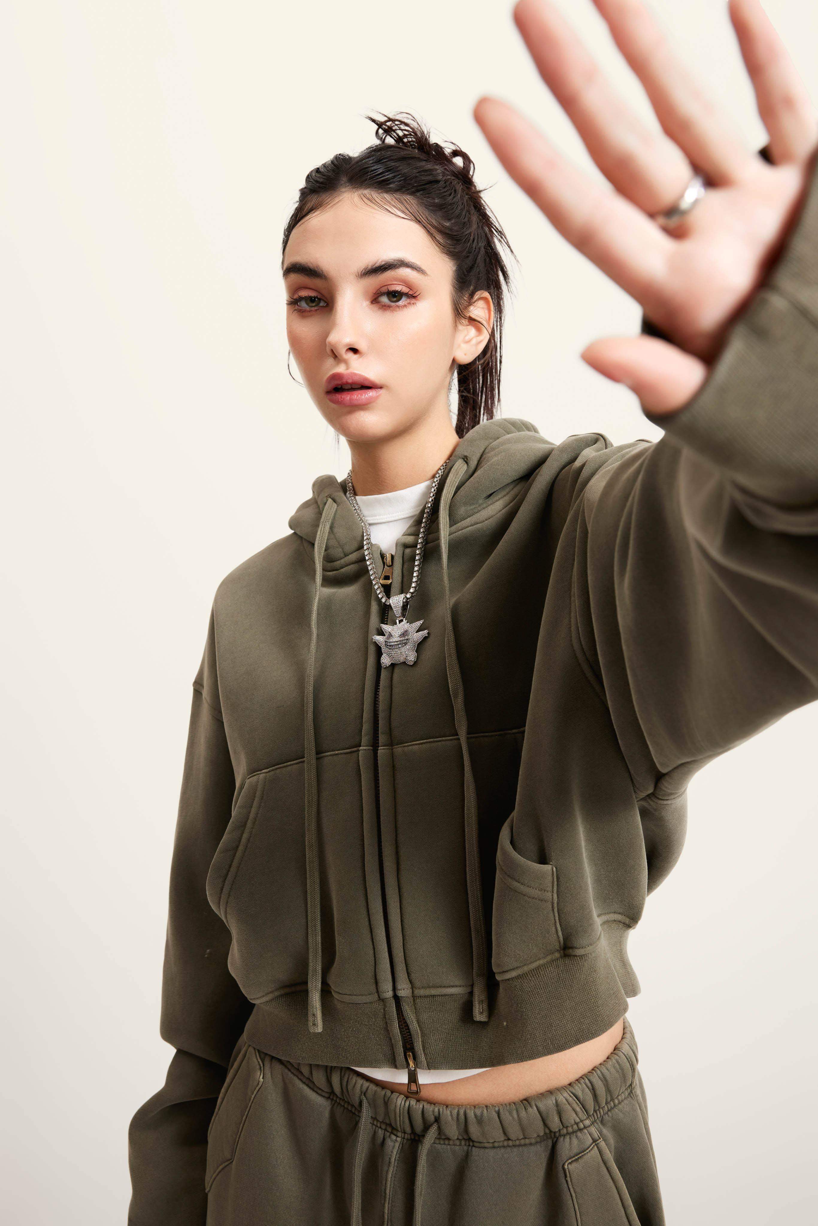 Kurzer Hoodie mit Reißverschluss für Damen, 355 g