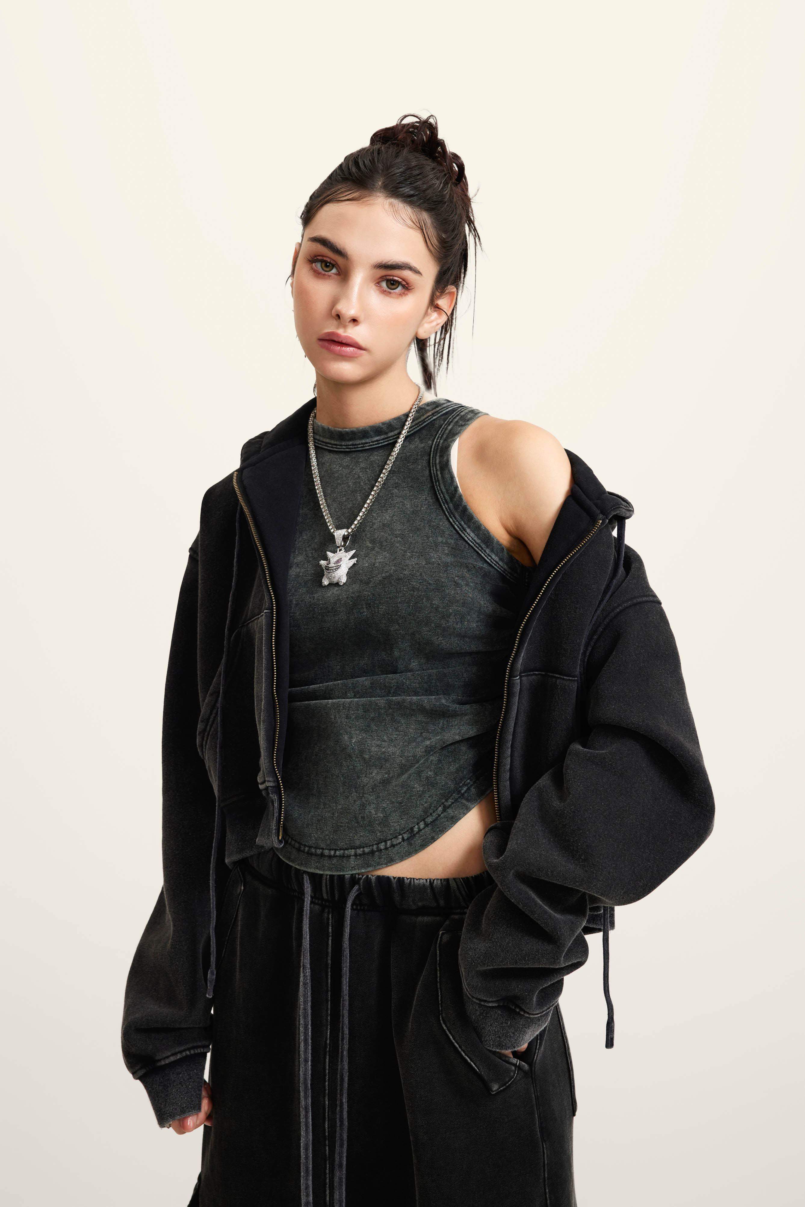 Kurzer Hoodie mit Reißverschluss für Damen, 355 g