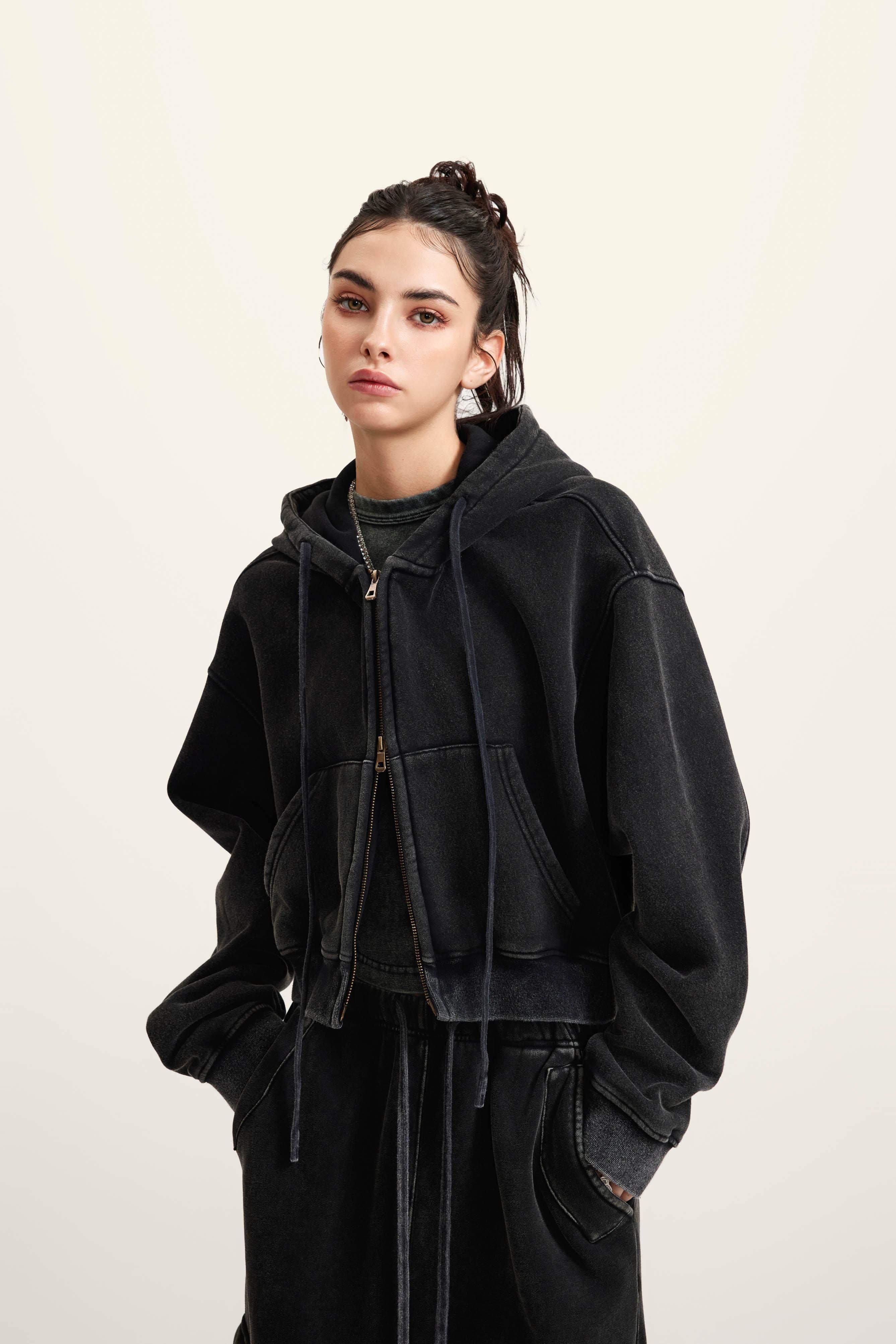 Kurzer Hoodie mit Reißverschluss für Damen, 355 g