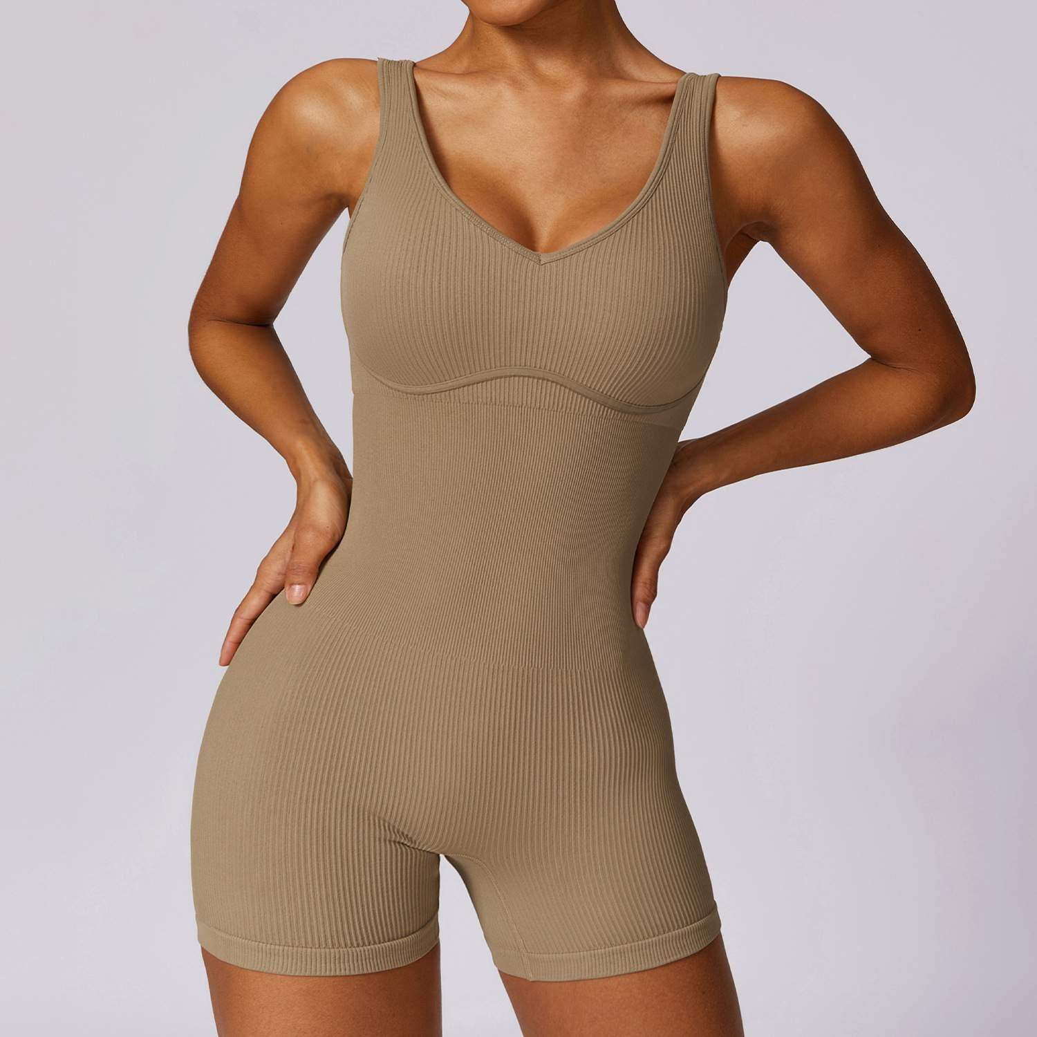 Gerippter nahtloser Yoga-Bodysuit