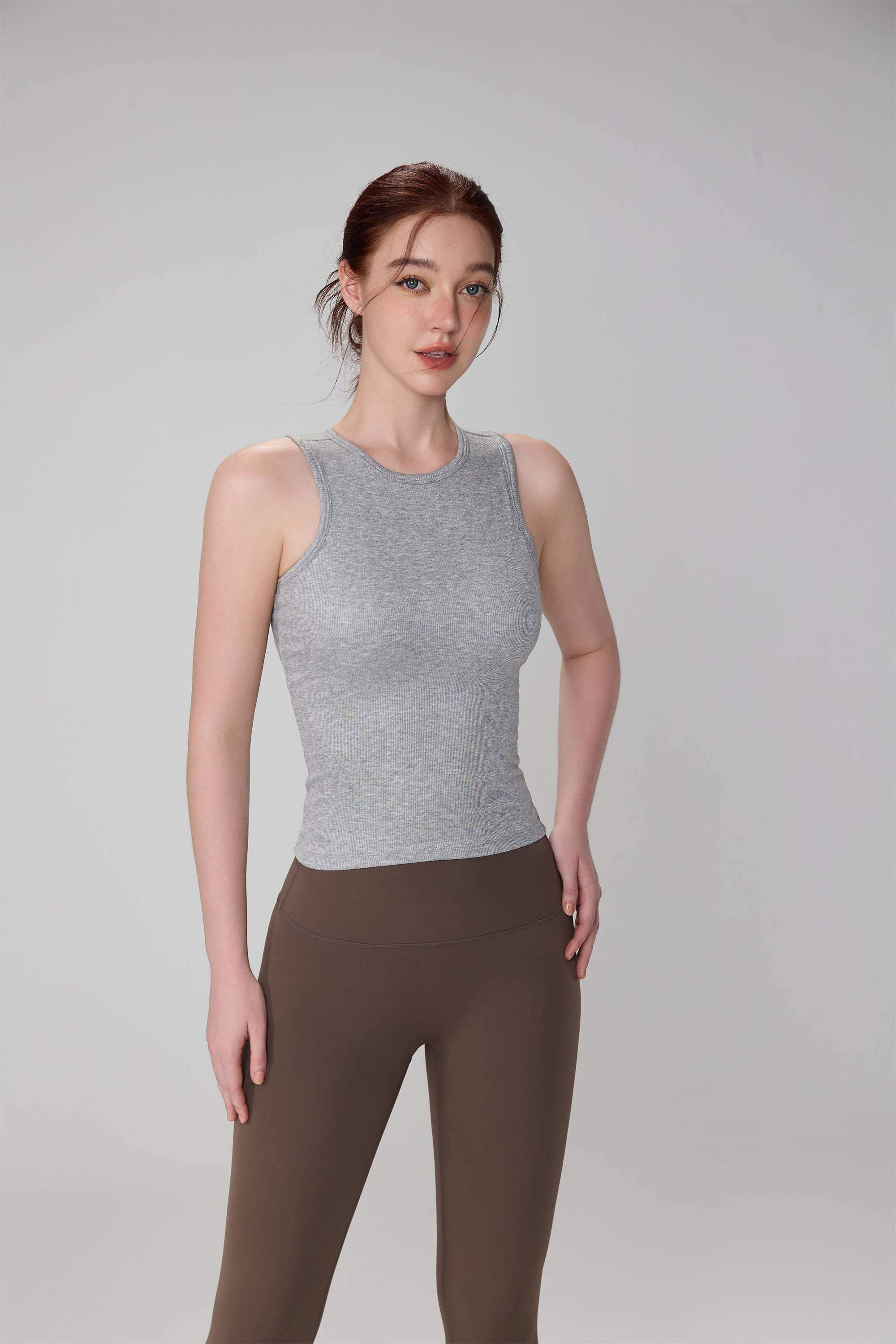 Ribbed Crewneck Running Yoga Tank Top