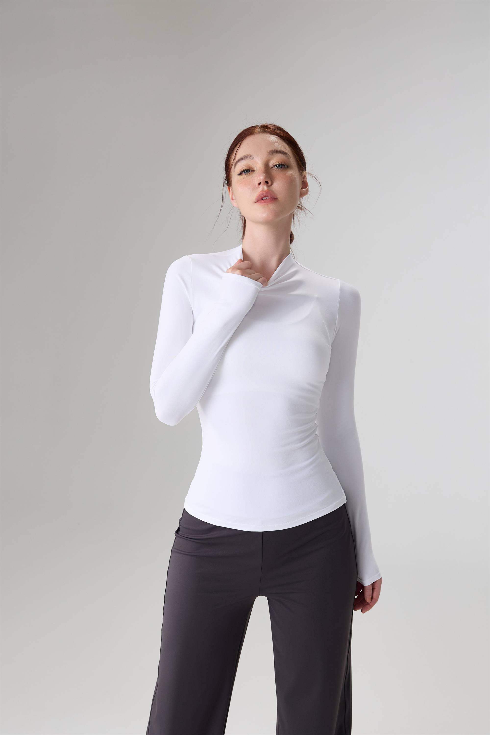 Fitted Stand-Collar Yoga Long Sleeve Top