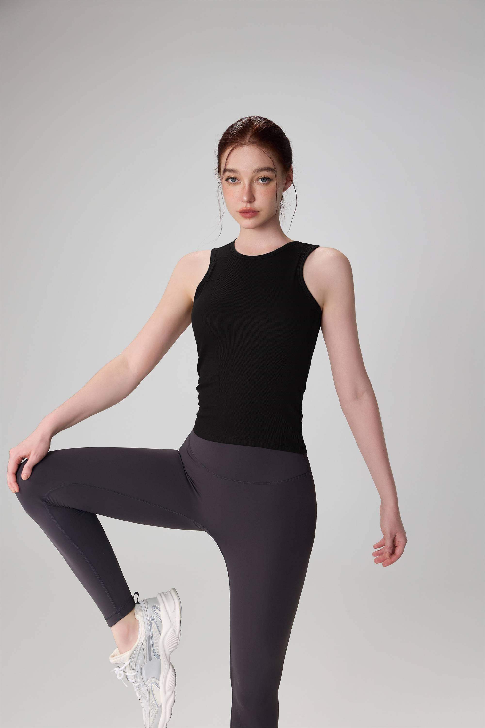 Ribbed Crewneck Running Yoga Tank Top